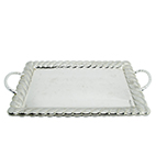 Bandeja de Prata Retangular Borda Trançada e Alça 54x31cm