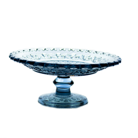 Mini Boleira de Vidro Redonda com Pé Azul 16x8