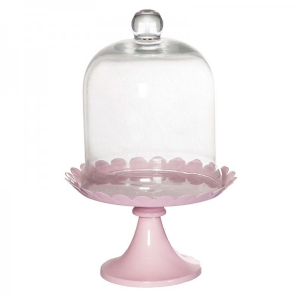 Porta Cupcake de Metal com Pé com Cúpula de Vidro Rosa