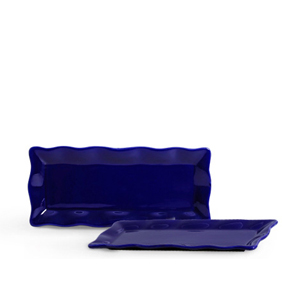 Boleira de Porcelana Retangular Ondulada Azul Marinho 37x17x2,5