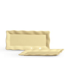 Boleira de Porcelana Retangular Ondulada Amarela Clara 28x17x2