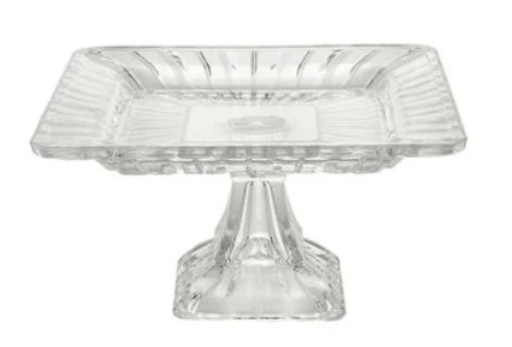 Boleira de Cristal Quadrada Frisada com Pé 28x28x13