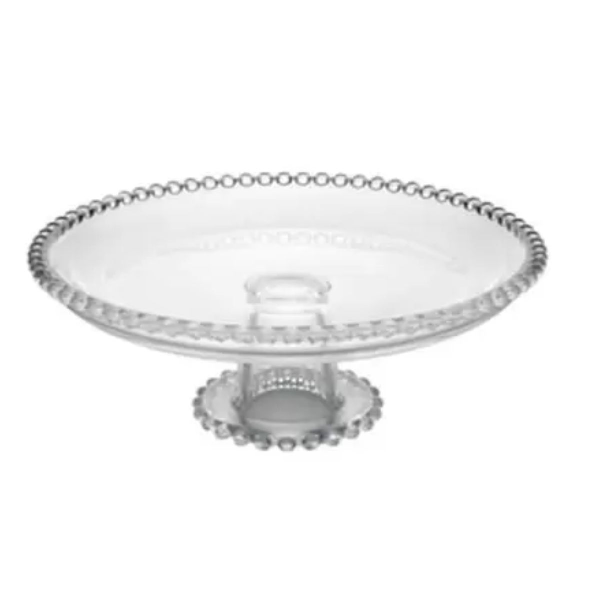 Boleira de Vidro Redonda Borda Bolinha funda com pé 20x9