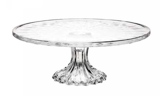 Boleira de Cristal Redonda Diamante Reta com pé 31x14,5cm