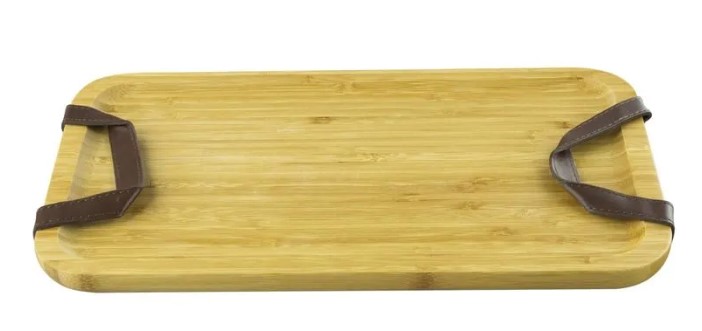 Bandeja de Bambu com alça de couro 32x17,5