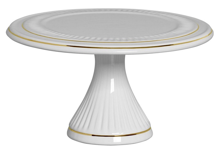 Boleira de Porcelana Redonda Branca Fio Ouro 30x16