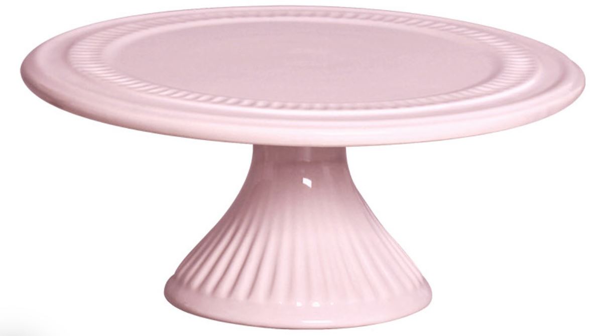 Porta Bolo de Porcelana Redondo Rosa 23x10