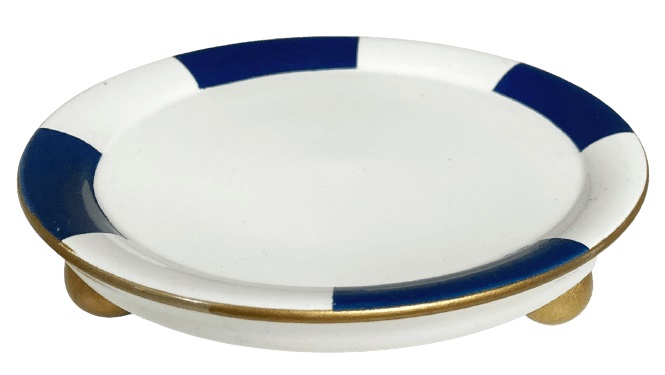 Bandejinha Madeira Azul Branco Dourado 16cm