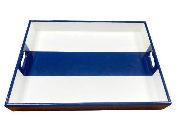 Bandeja Madeira Azul Branco Dourado 32x24cm